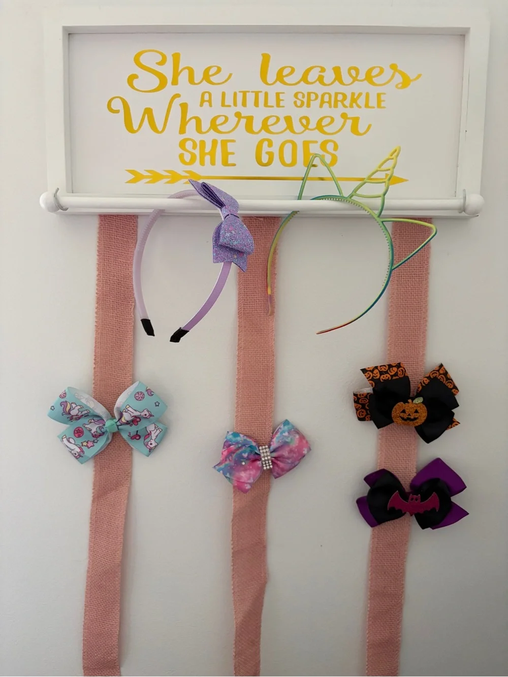 Decorative Wall Sign with Pink Ribbon Hangers - She Leaves a Little Sparkle